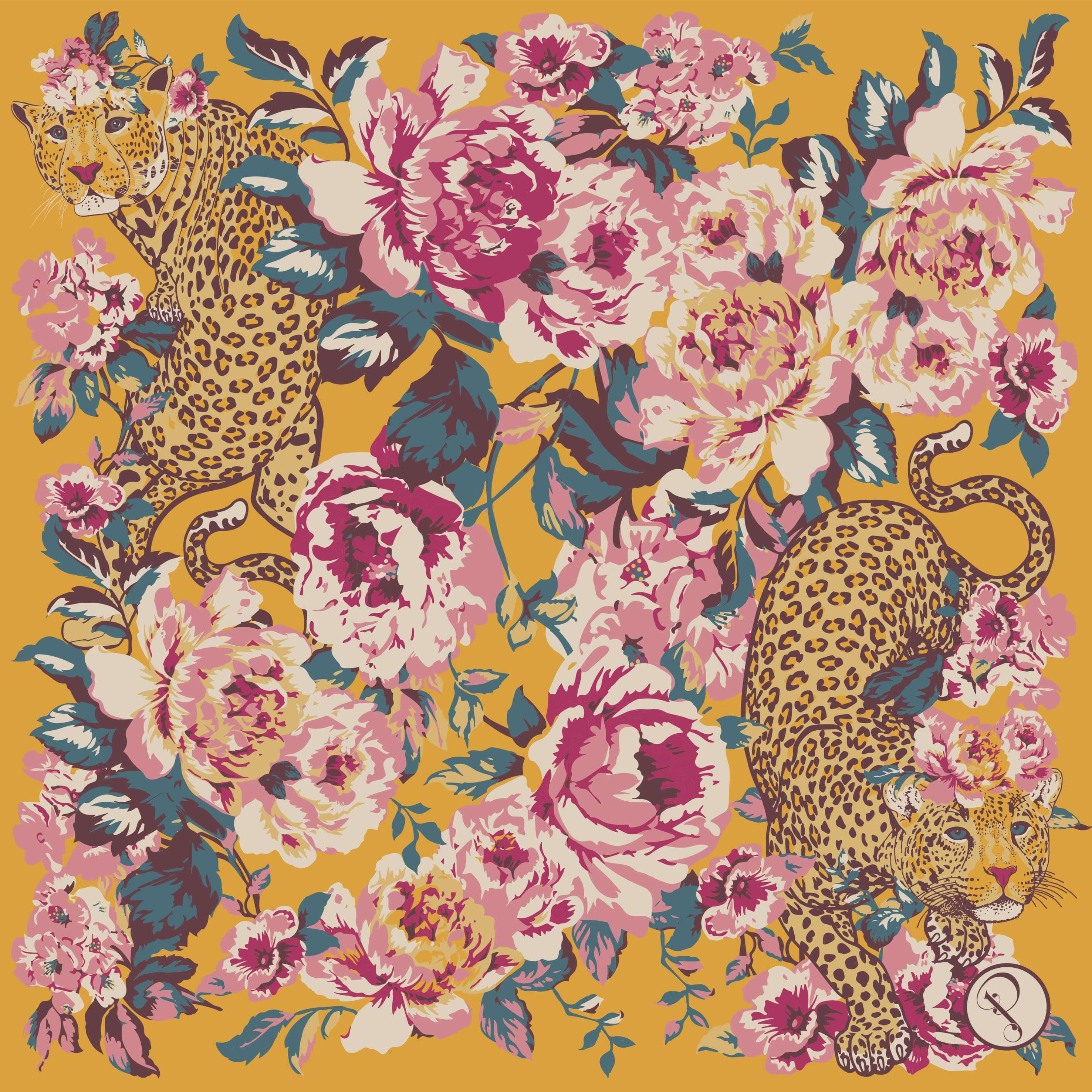 Small Satin Square Leopard Floral Scarf
