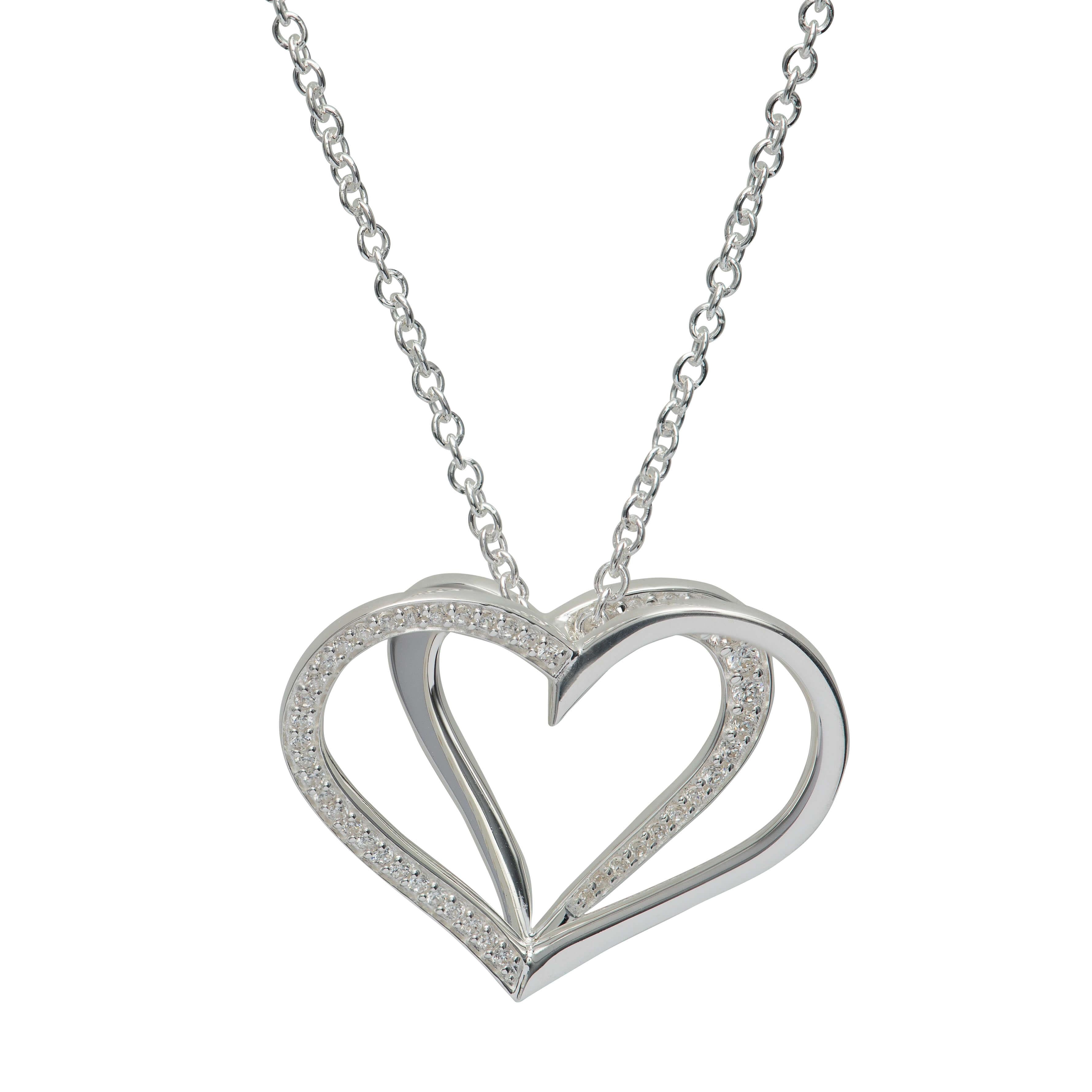 Sterling Silver 925 3D Heart With CZ Necklace