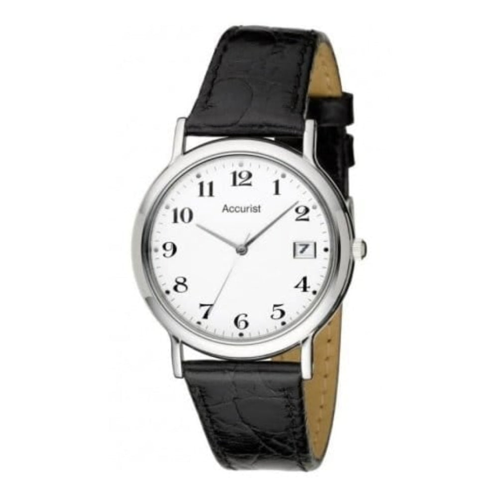 Gents Black Leather Adjustable Strap Watch