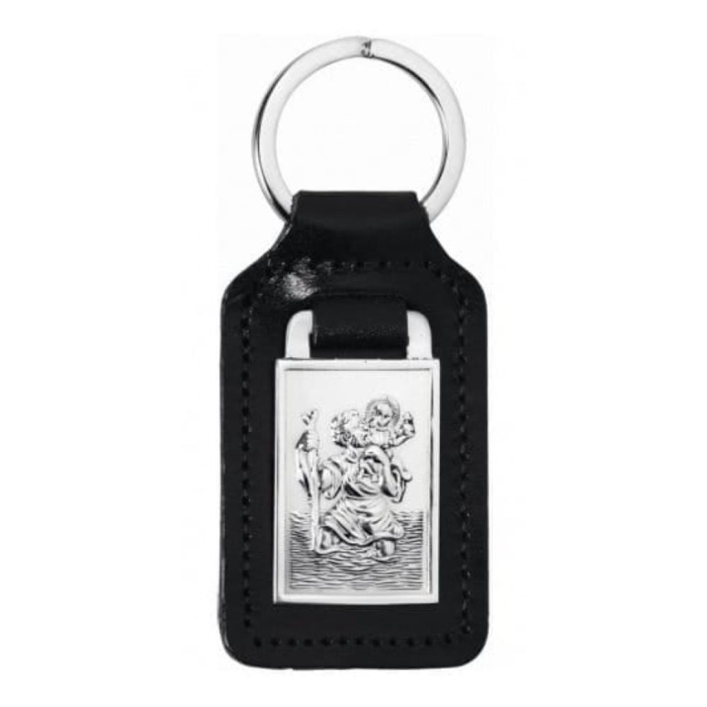 Sterling Silver & Leather St Christopher Keyring