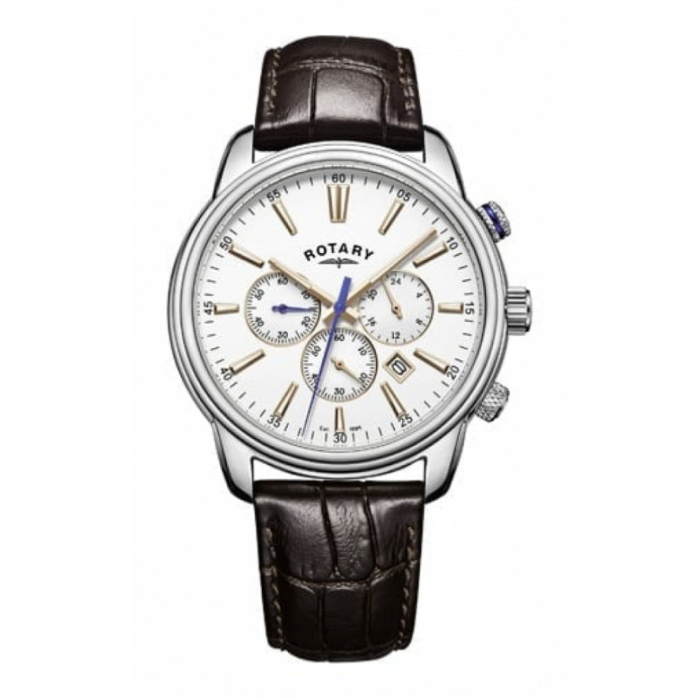 Stainless Steel White Dial & Leather Strap Gents Chronograph Watch