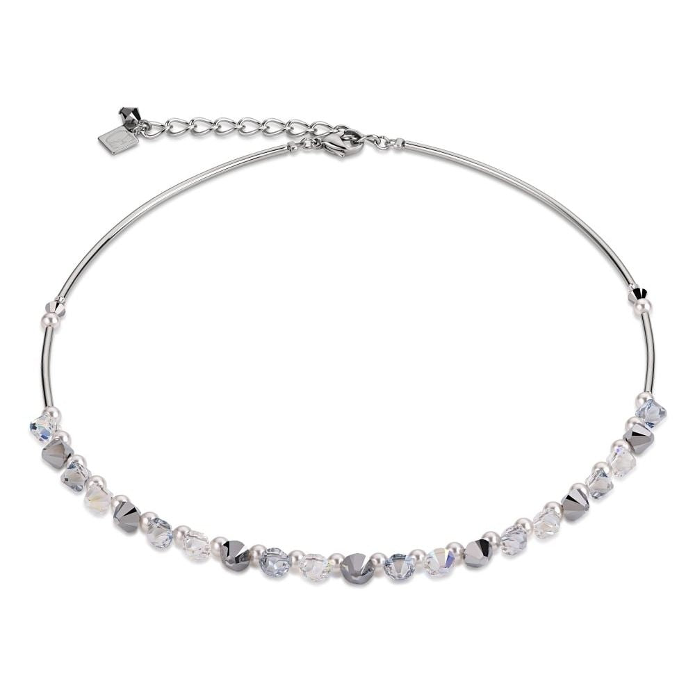 Silver Crystals & Small Pearls Necklace