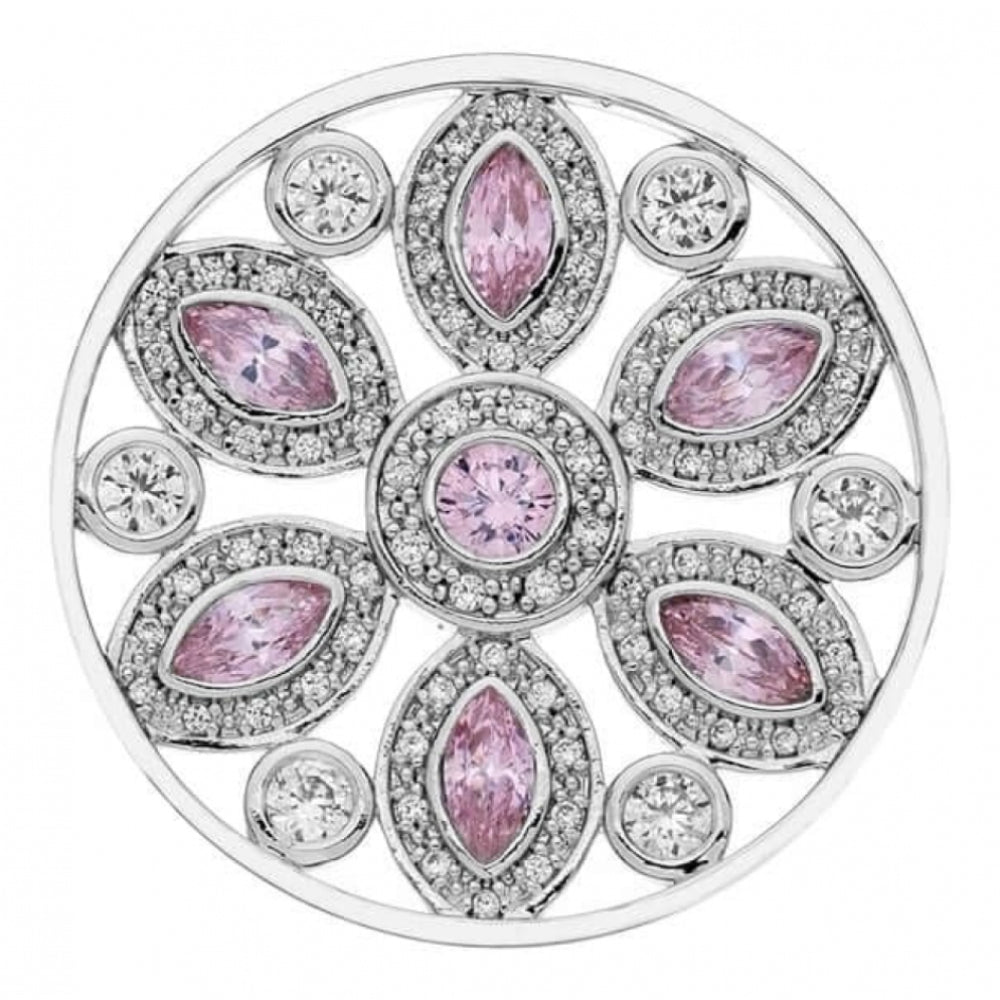 Silver Plated Coin With Pink CZ Stone
