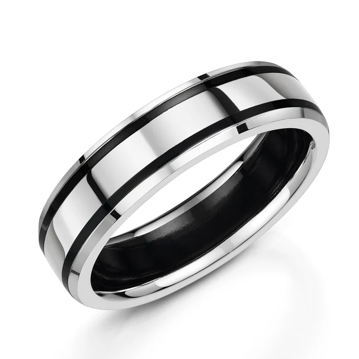 Black Zirconium & 9ct White Gold Ring