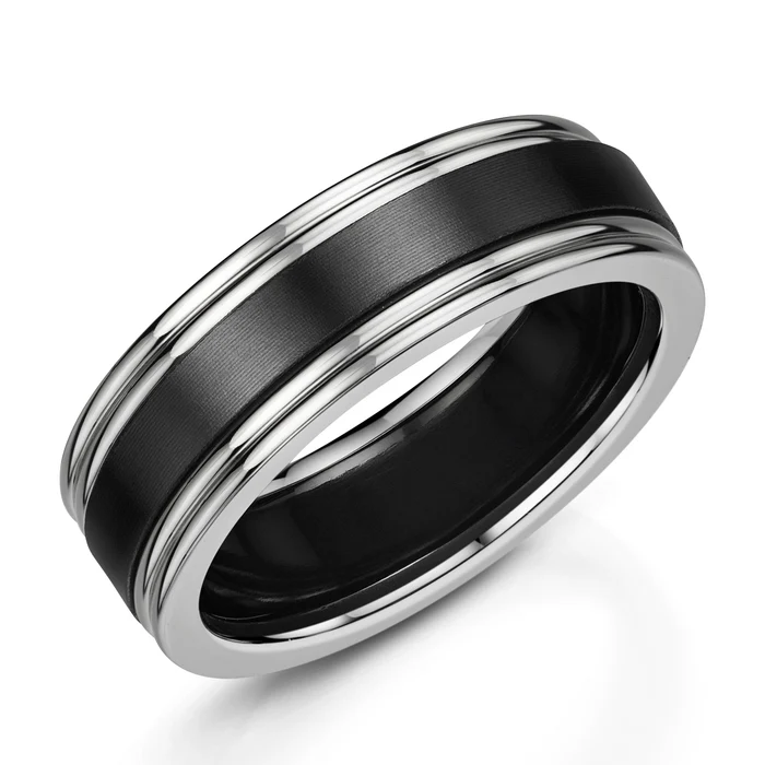 Black Zirconium & 9ct White Gold 7mm Ring