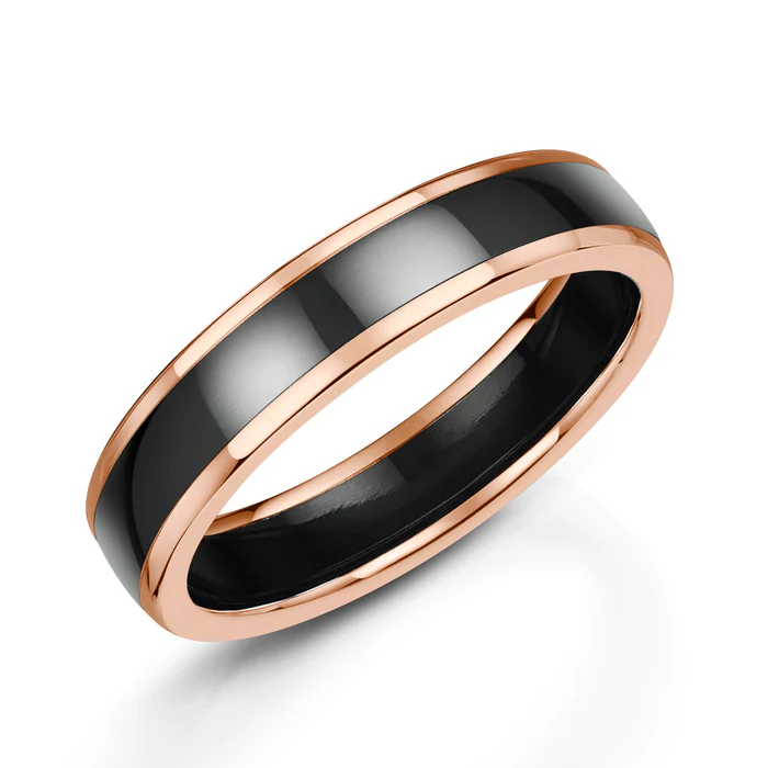 Black Zirconium & 9ct Rose Gold 5mm Ring