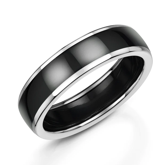 Black Zirconium & 9ct White Gold 6mm Ring