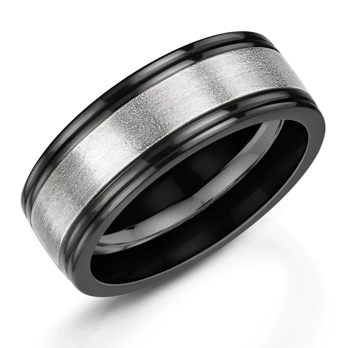Black Zirconium & Matt Platinum Finish 6mm Ring