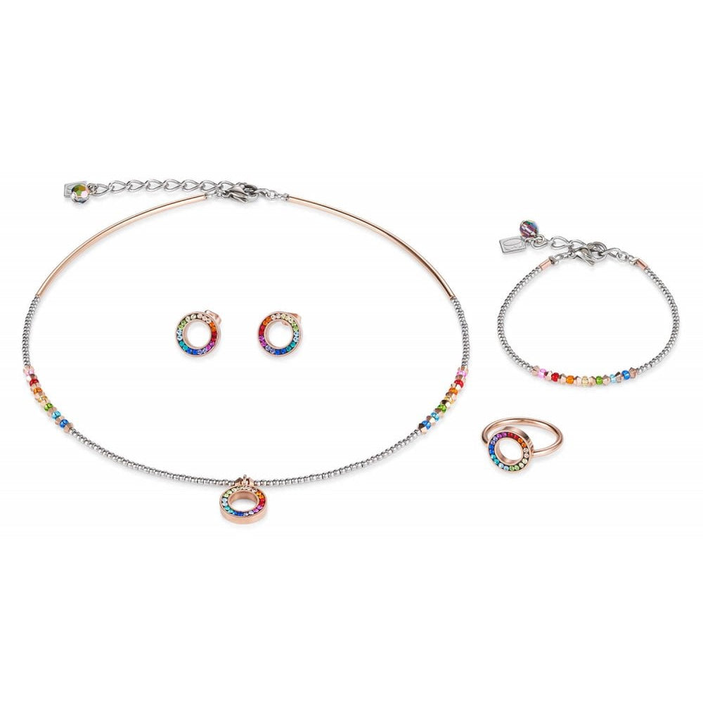 Multicolour & Rose Gold Crystals Pave Silver Bracelet