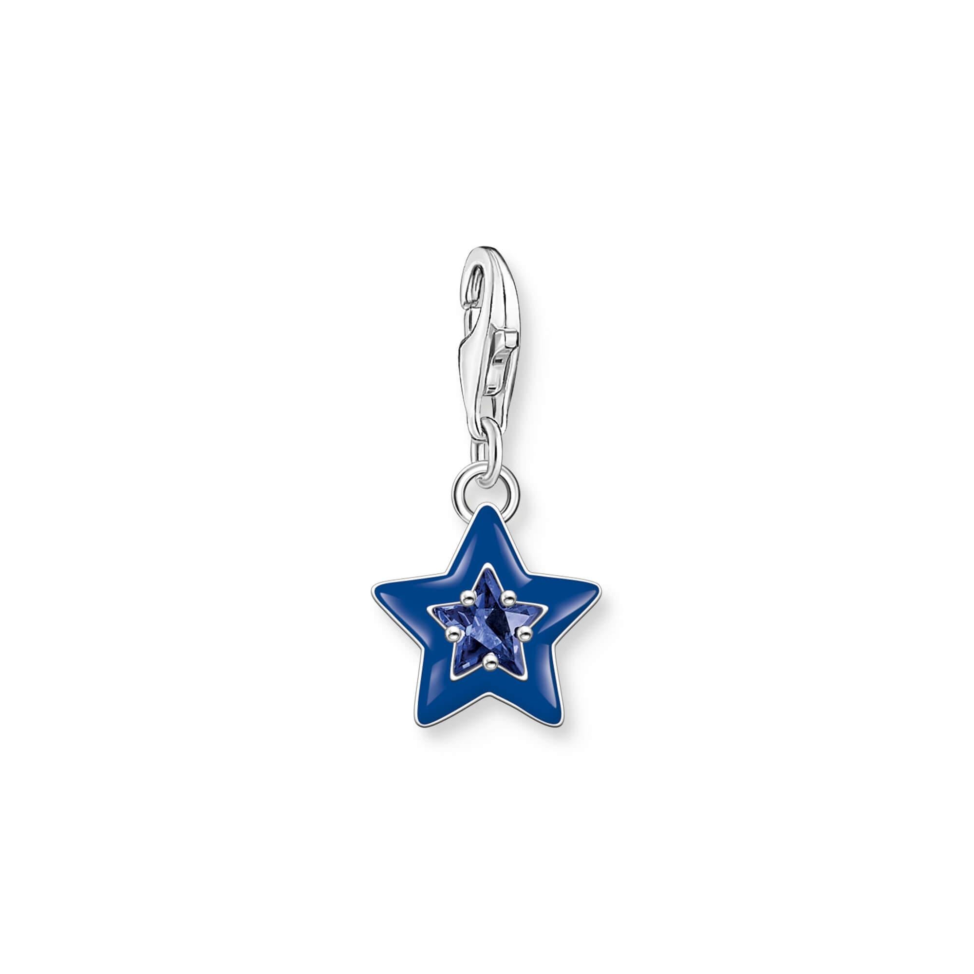Star With Blue CZ & Enamel Charm Pendant