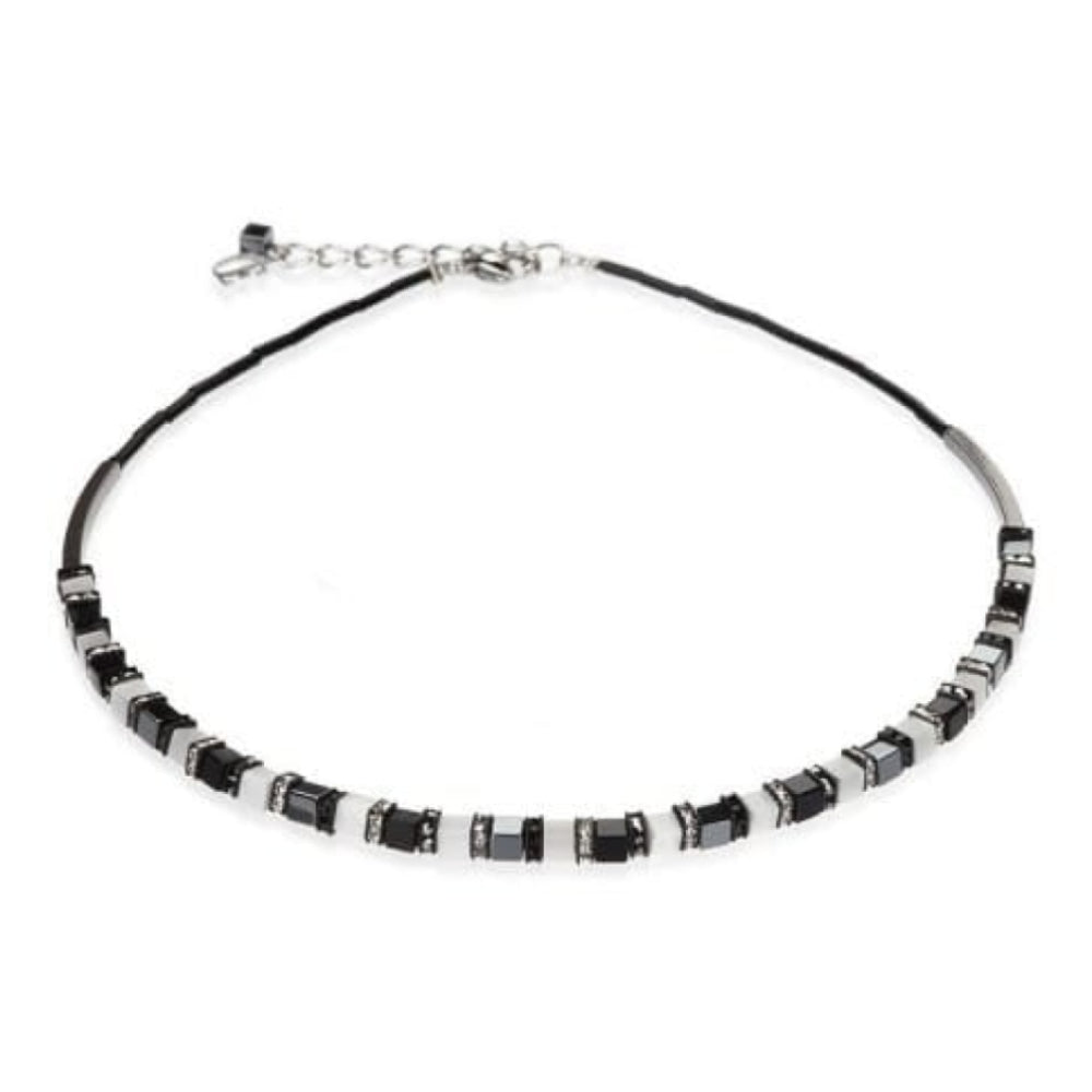 Black & White Synthetic, Solid Tiger's Eye Necklace With Swarovski