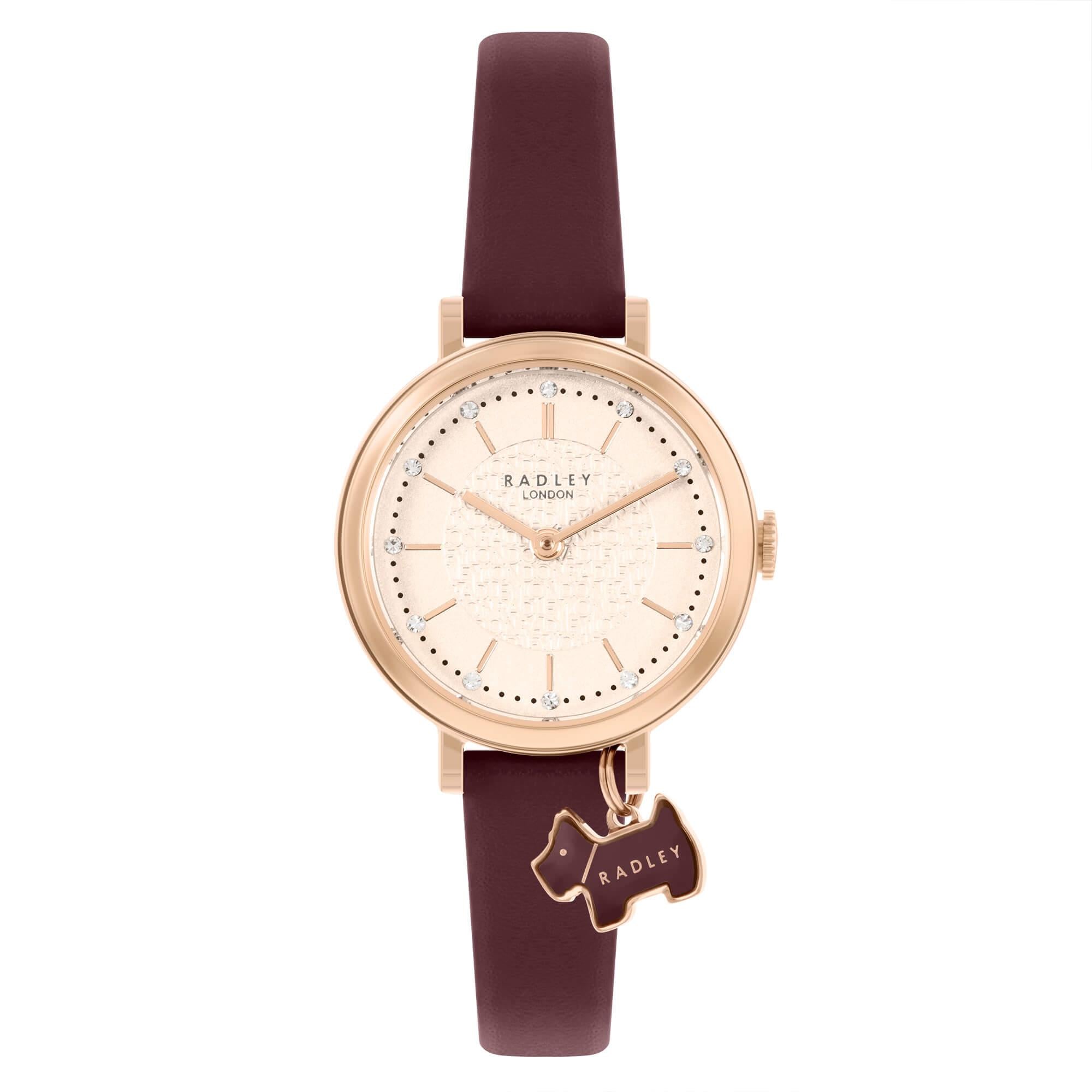 Ladies Dark Cherry Etched Dial Strap Watch