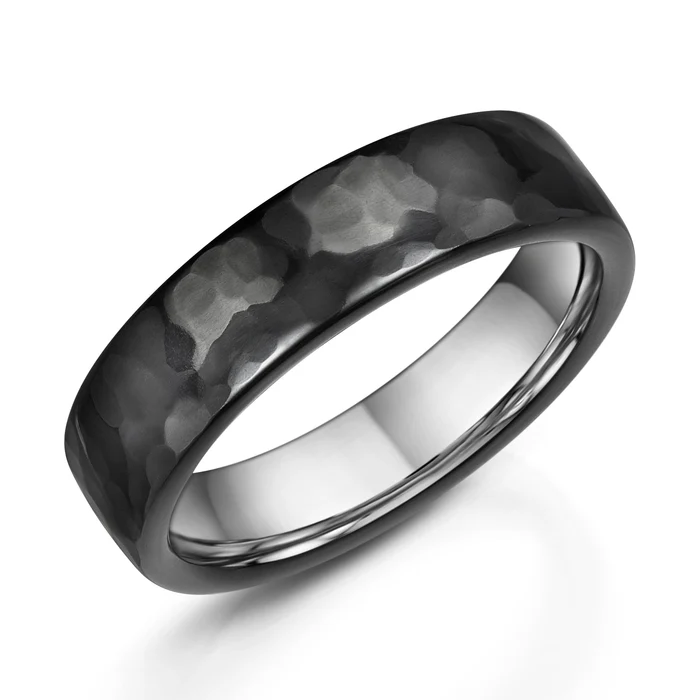 Hammer Black Zirconium & Silver Inlay Ring
