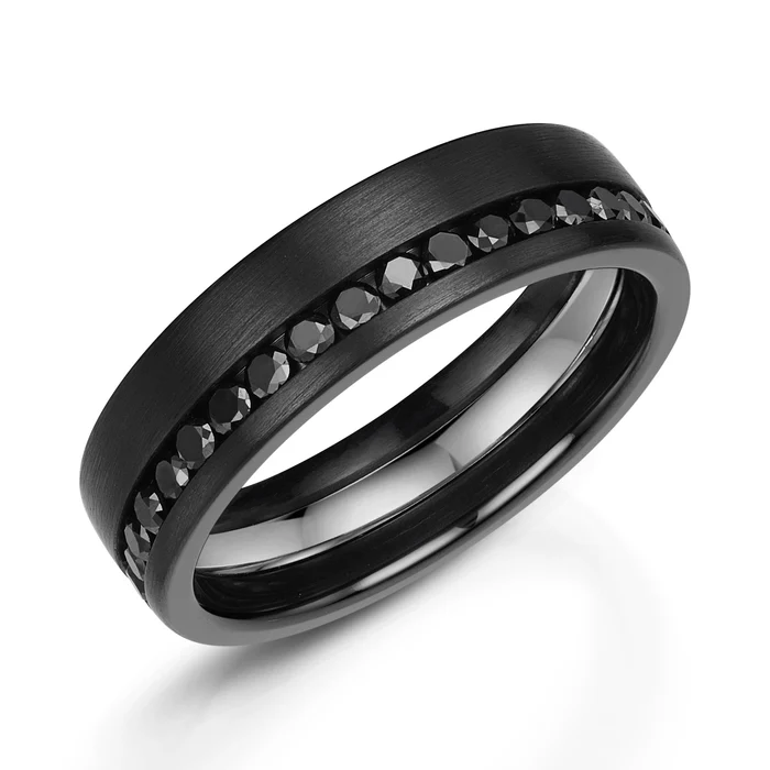 Black Zirconium & Black Diamonds Set 6mm Ring