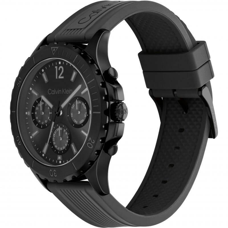 Sports Chronograph Black Dial Black Silicone Strap Gents Watch