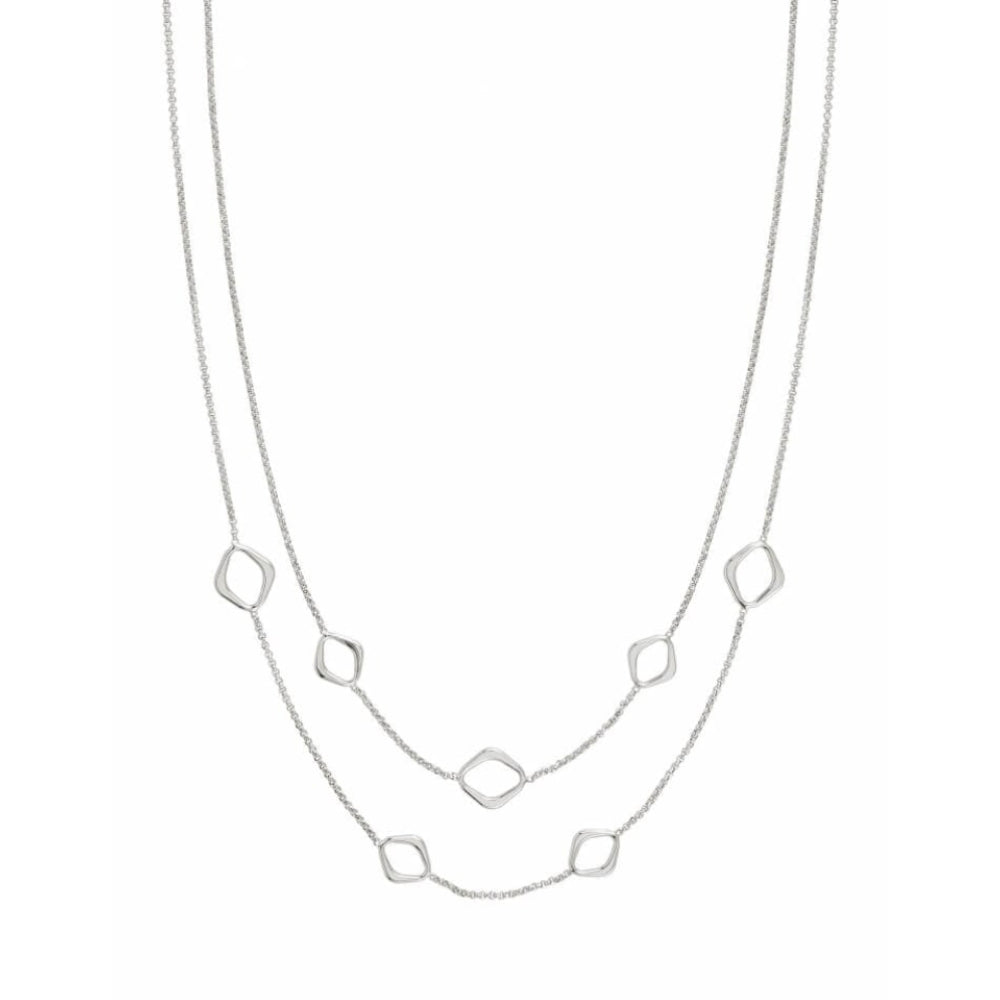 Sterling Silver Double Chain Rhombus Necklace