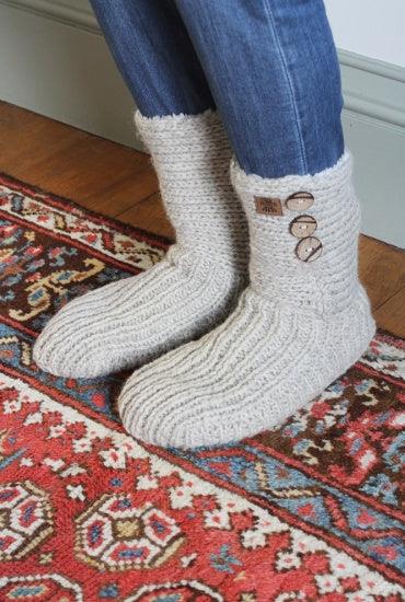 Morzine Slipper Socks Suede Sole Oatmeal - Medium