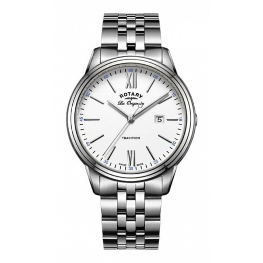 Chrome Plated Tradition Collection White Face Watch