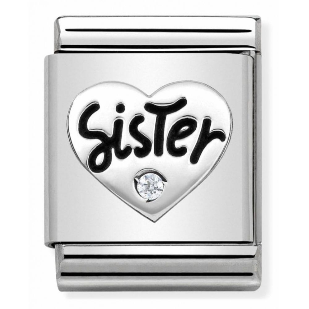 Composable Oxidised Sister Symbols Stainless Steel, Sterling Silver & A Cubic Zirconia Big Charm