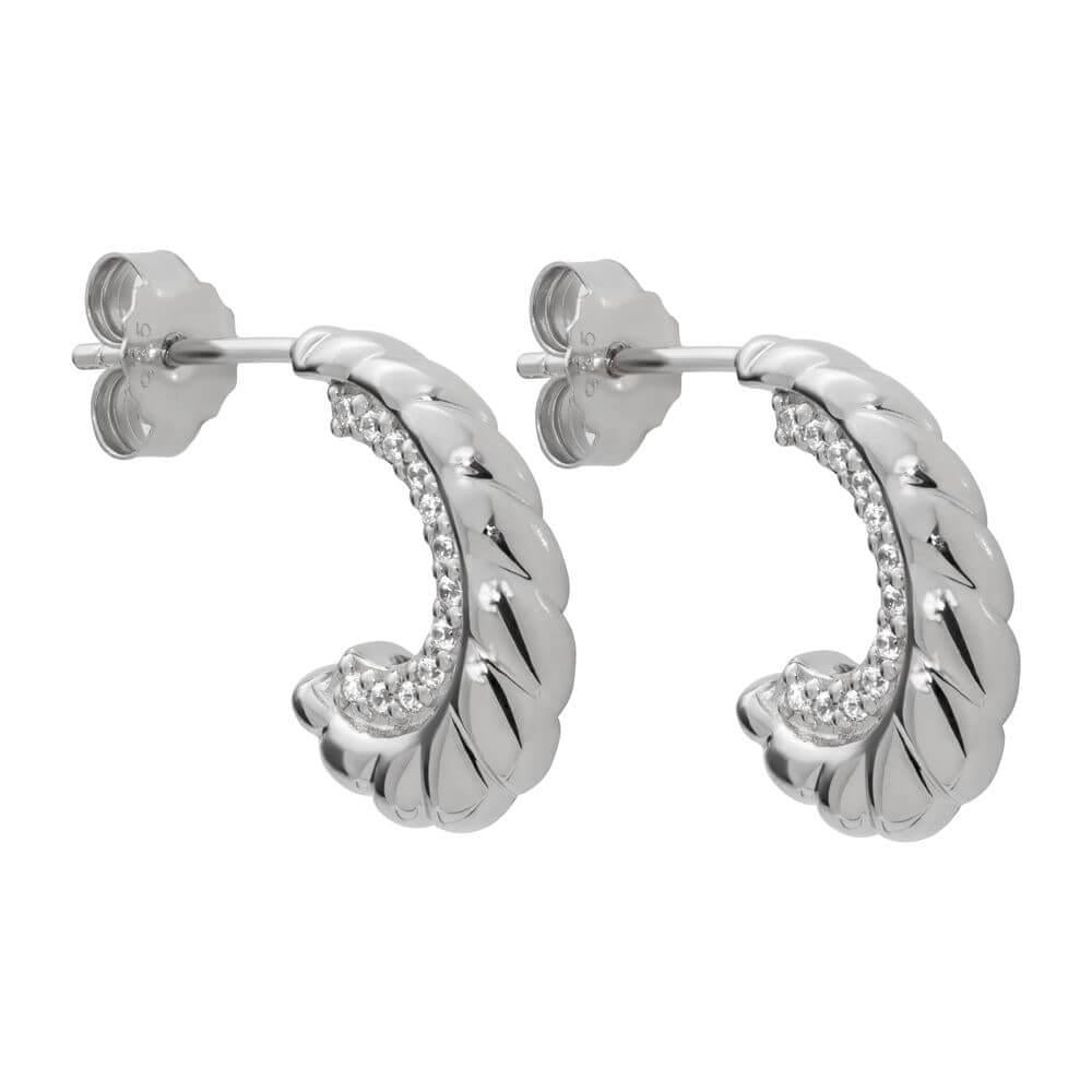 Rhodium Plated & CZ Stud Earrings