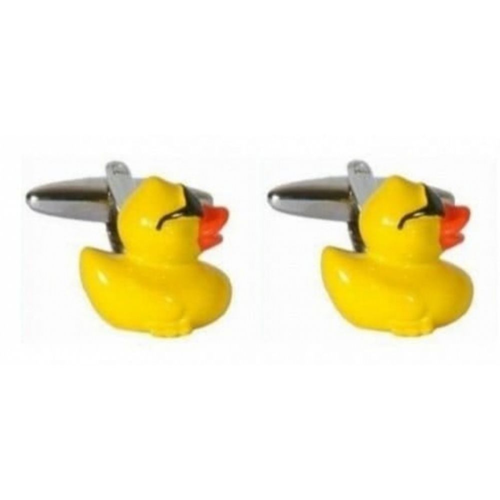 Rhodium Plated Rubber Yellow Duck Cufflinks