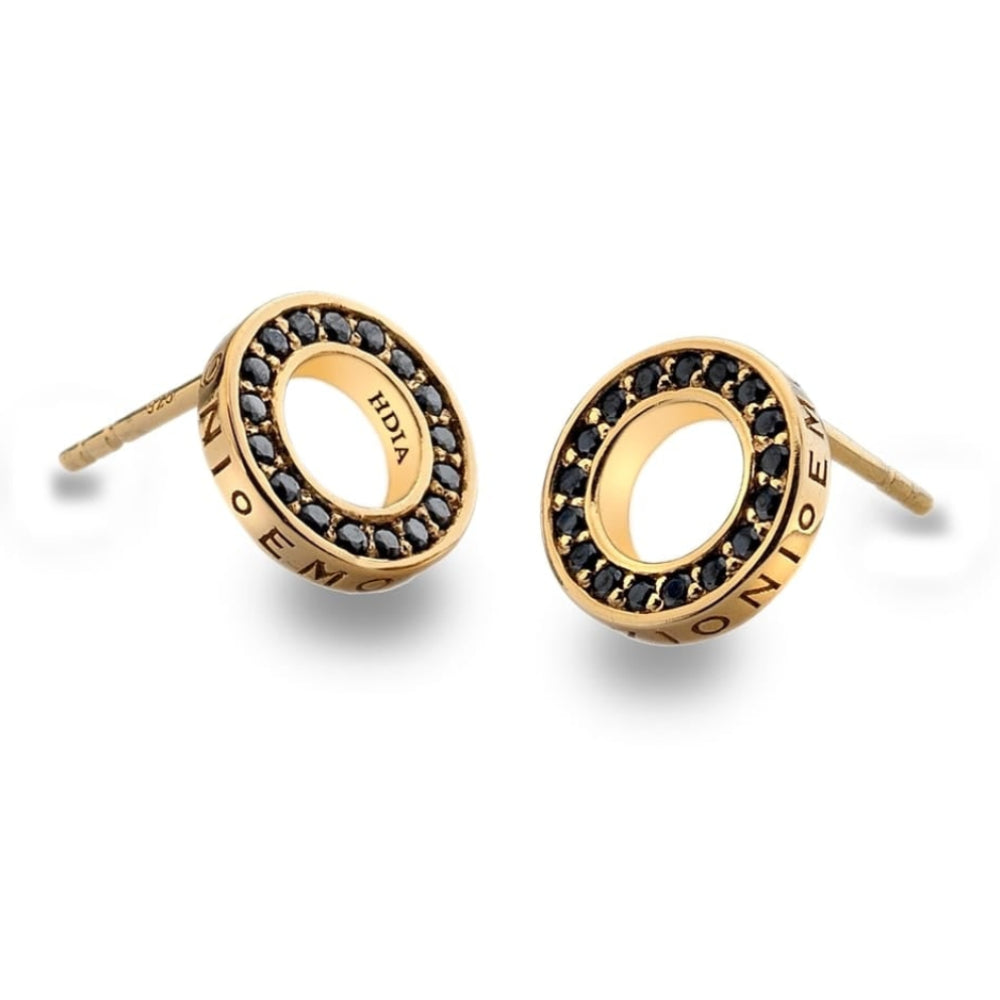 Yellow Gold Plate Nero Saturno Earrings