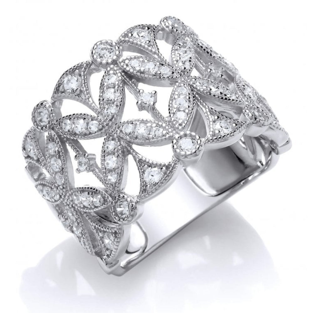 CZ Victorian Floral Ring Size 9/R