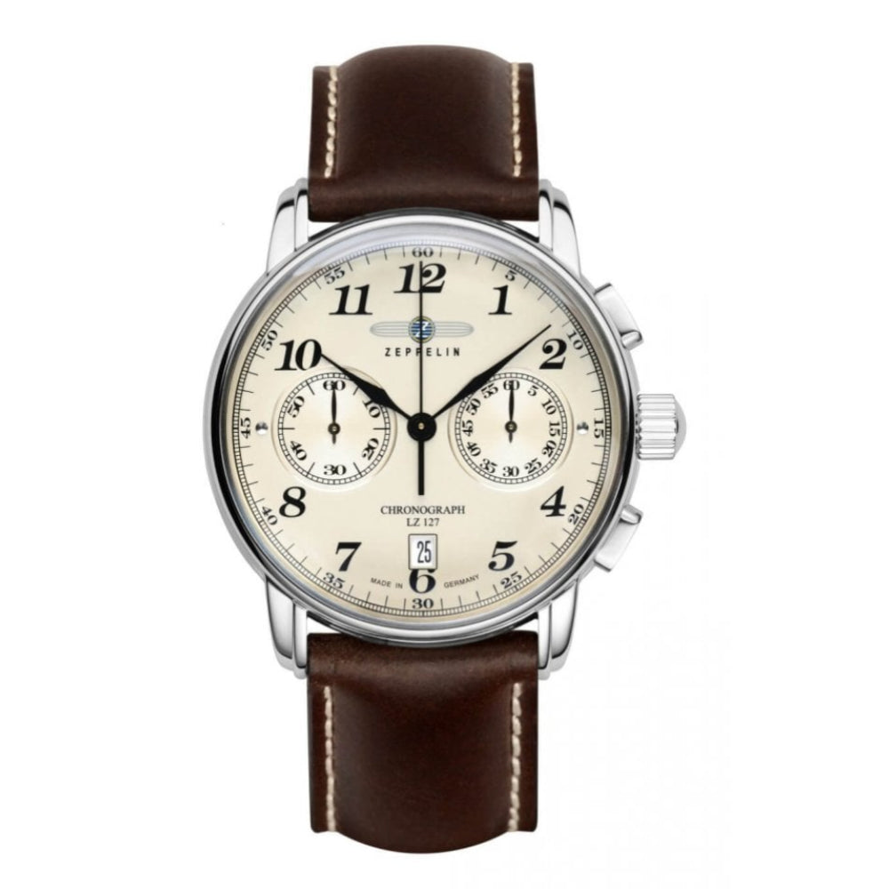 Series LZ127 Count Zeppelin Brown Strap With Beige Dial Chronograph Men's Watch