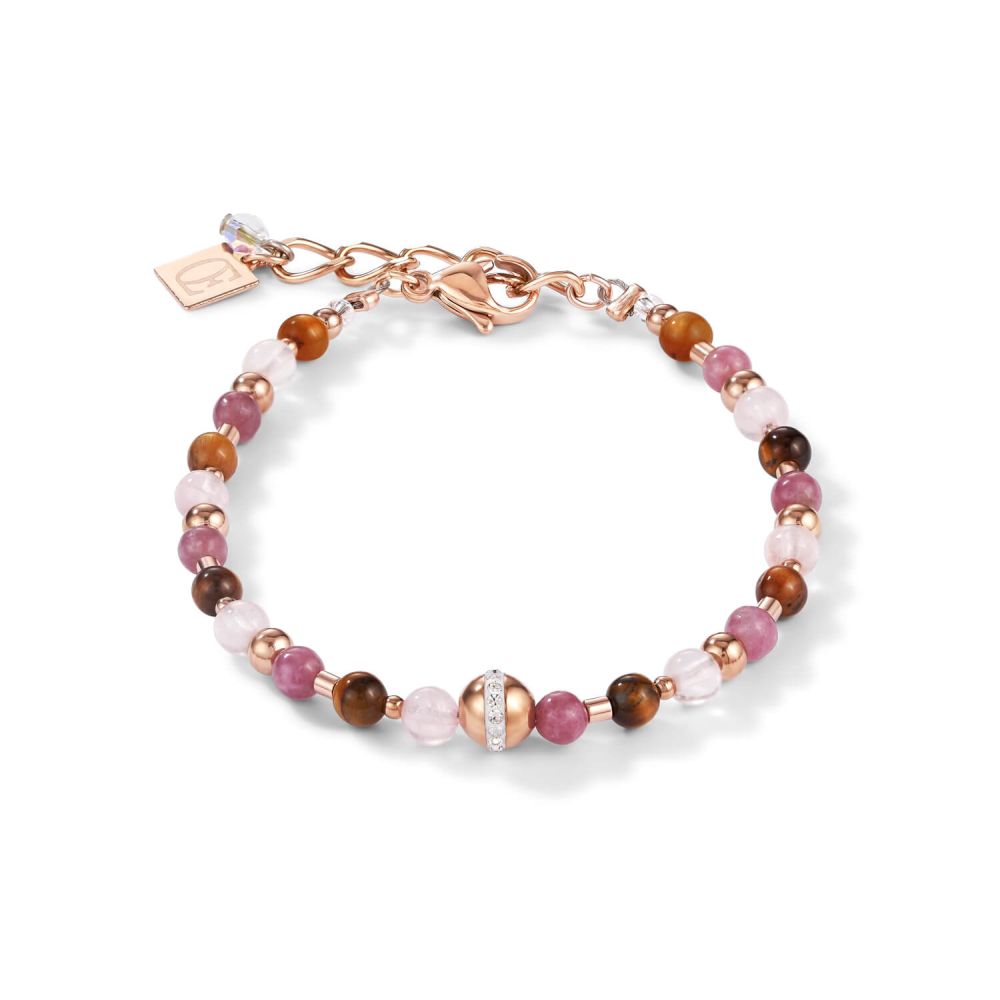 Rose Gold Plated & Lilac-Brown Gemstones Ball Bracelet