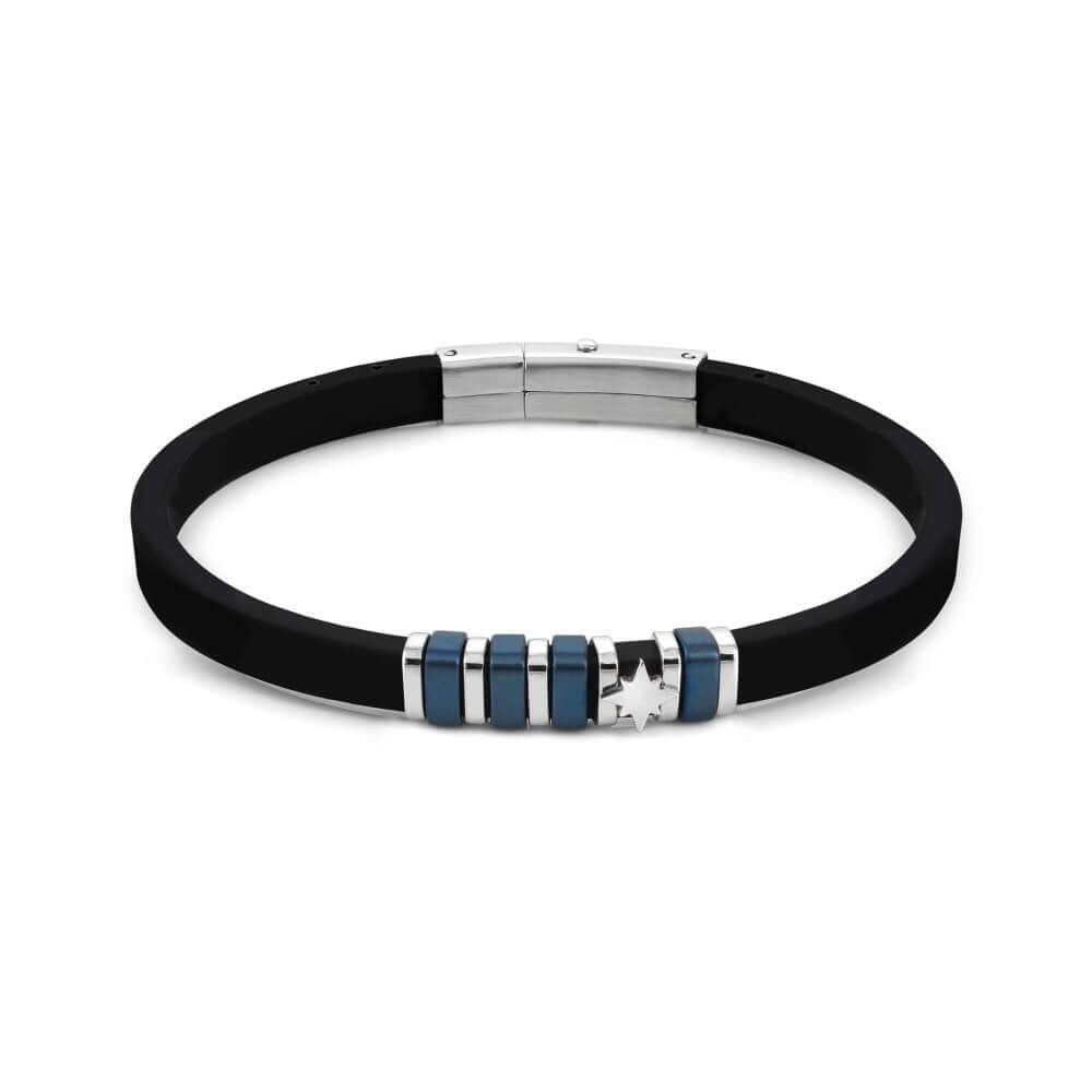 City Blue PVD Stainless Steel & Rubber Wind Rose Bracelet