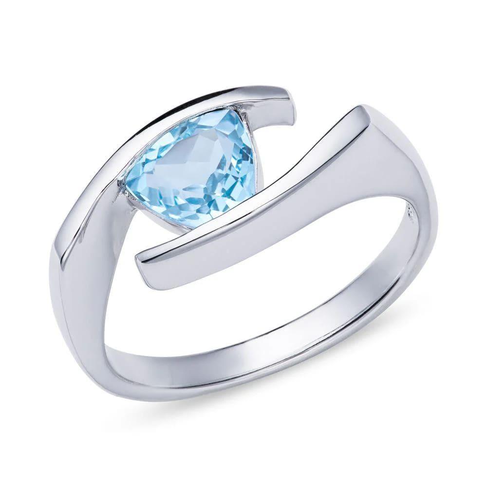 Rhodium Plating Silver Blue Topaz Ring