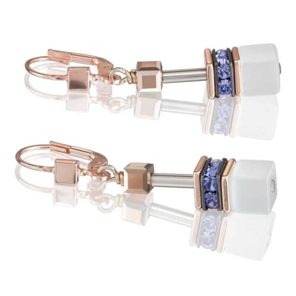 White & Purple Geo Cube Rose Gold Pierced Earring