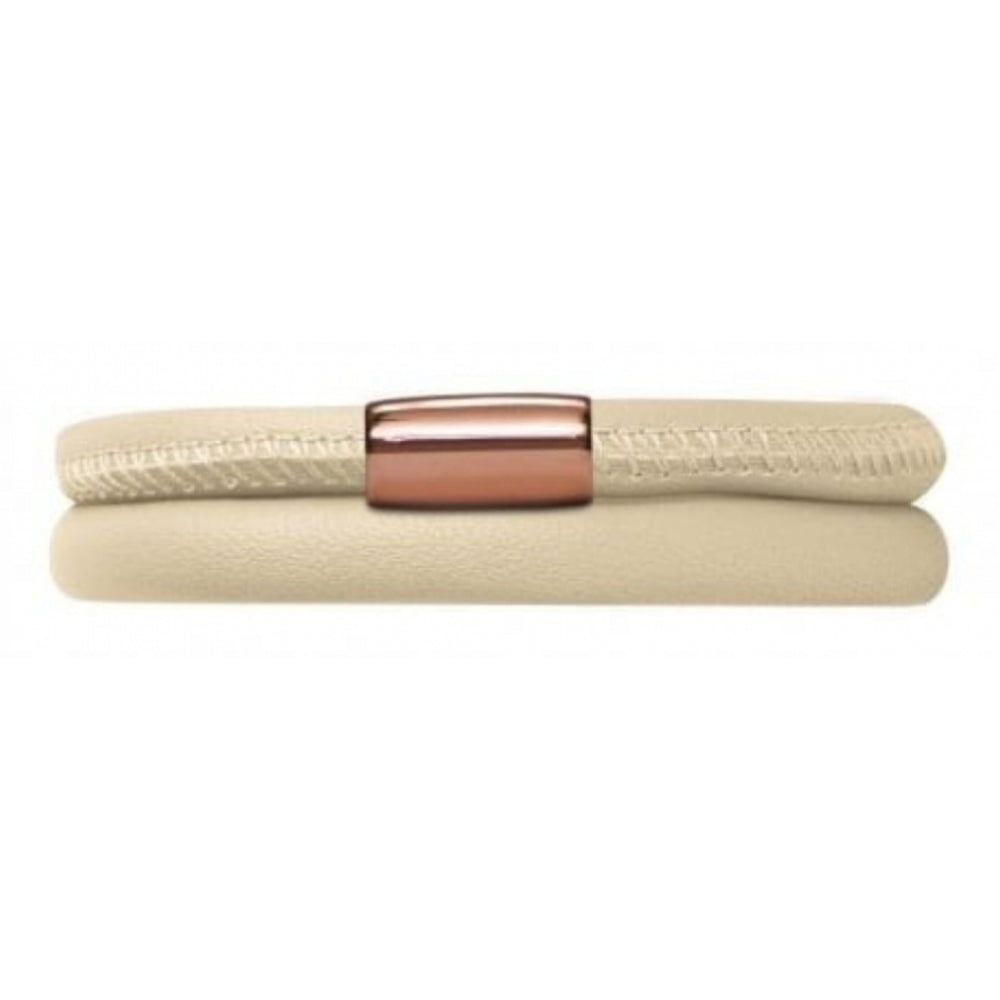Beige Leather Double Band Bracelet Rose Gold