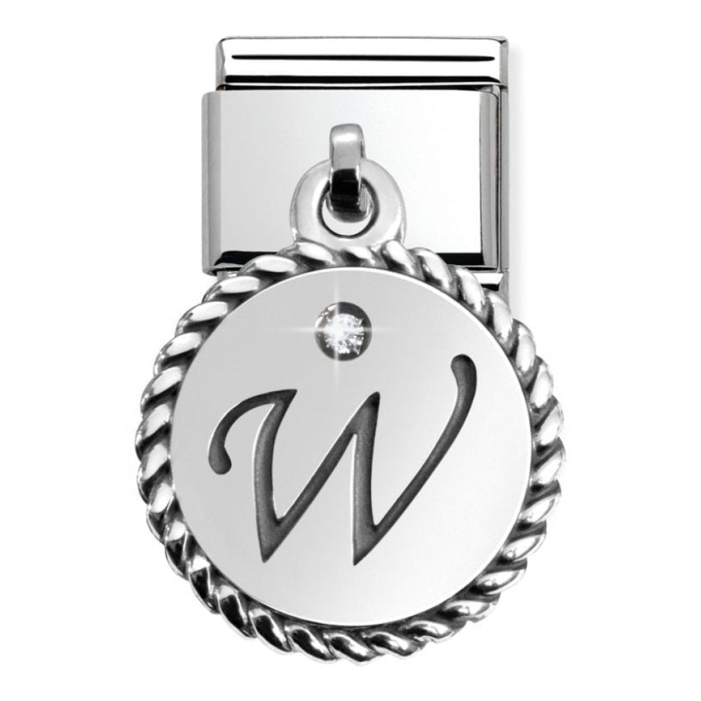 Classic Silver Hanging Letter W with CZ Stone
