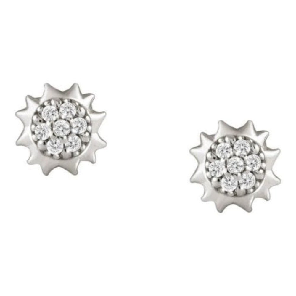Gioie 925 Silver Earrings, Cubic Zirconia Stud (020_Silver Sun)