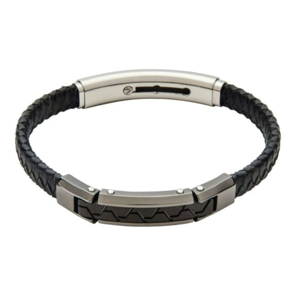 Men's Slim Line Black Leather Bracelet With Magnetic Clasp