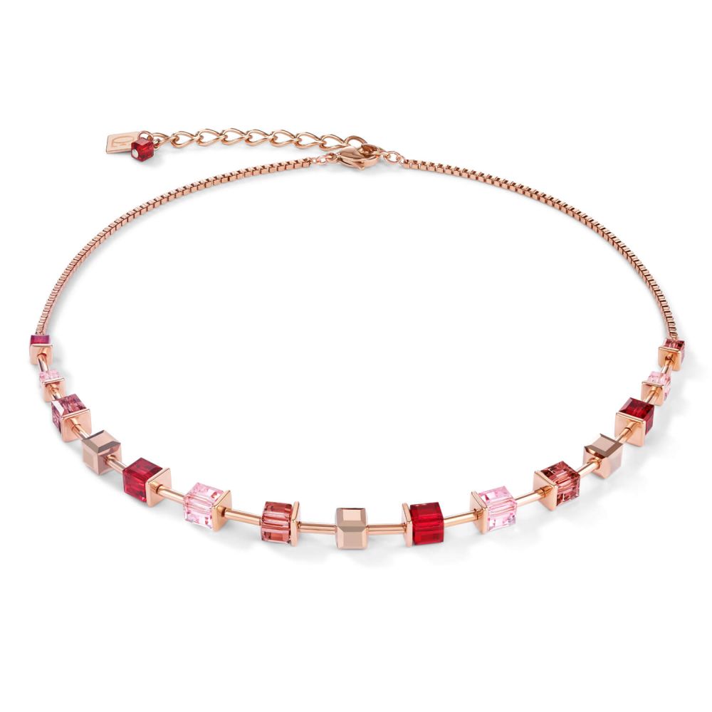 Swarovski Crystals & Red Geo Cube Rose Gold Plated Necklace