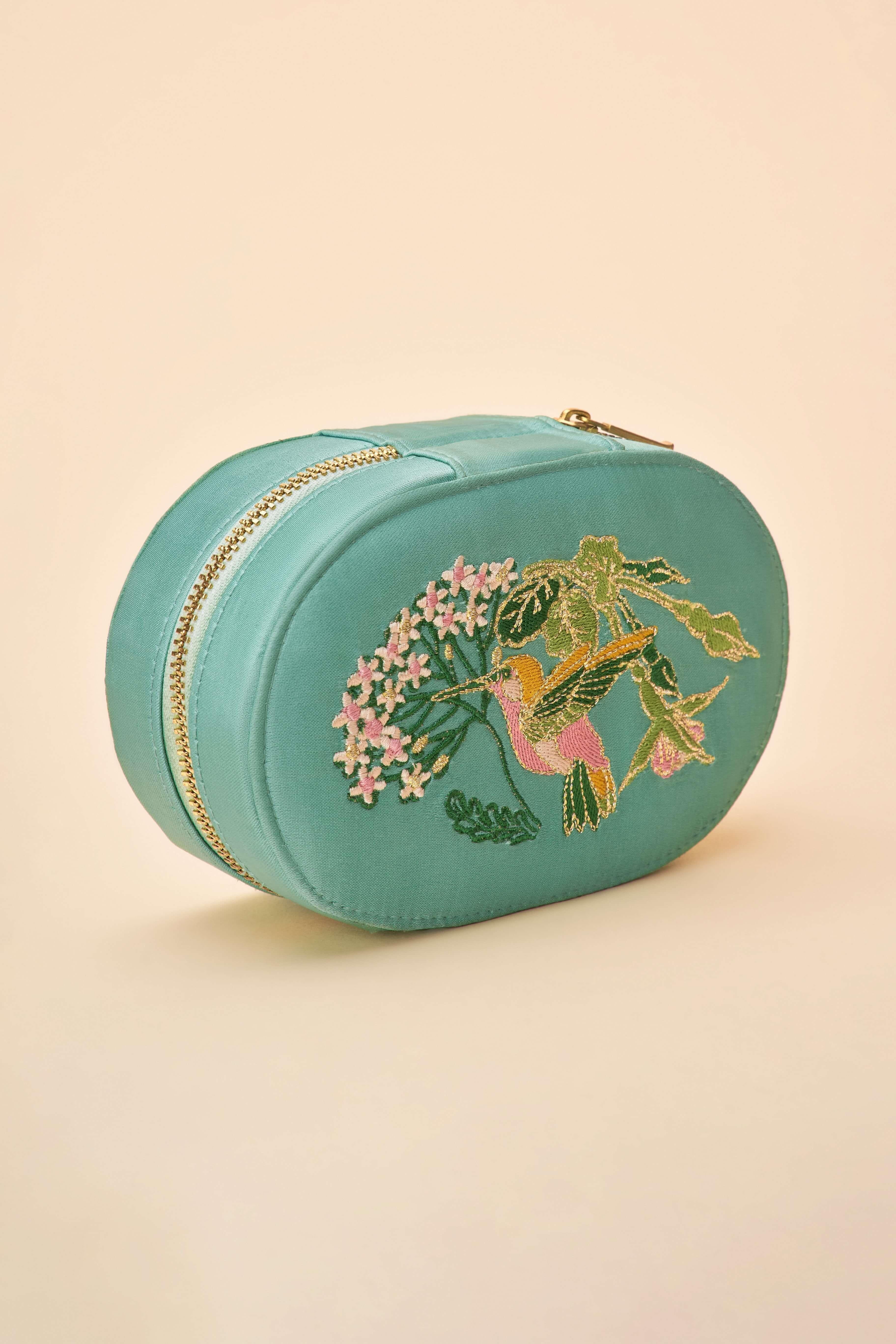 Oval Jewellery Box - Hummingbird in Aqua