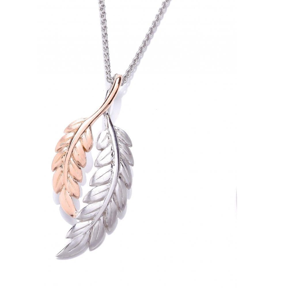 Rose Gold And Silver Feathers Pendant