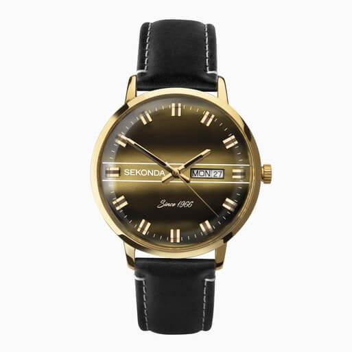 Gold Case With Gold Dial & Black Leather Strap Men's Heritage Watch