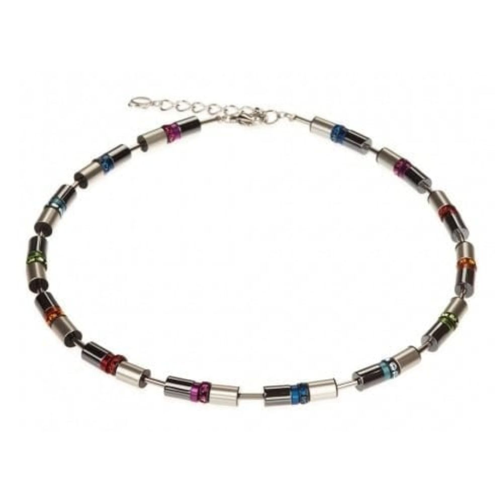 Diamond-Cut Aluminium Multicoloured Cylinder Necklace With Swarovski