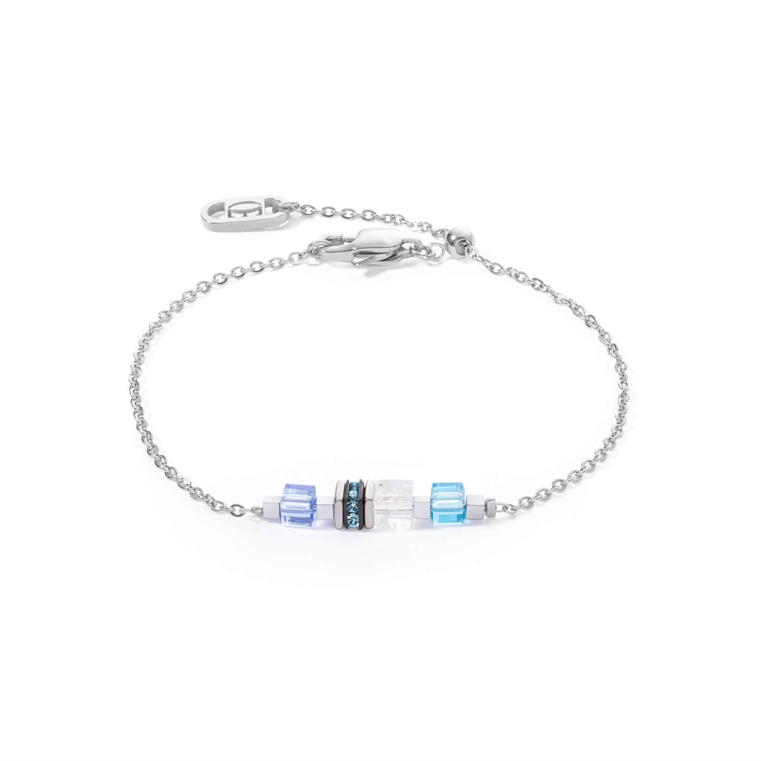 Mini Cubes & Chain Bracelet In Blue-Silver