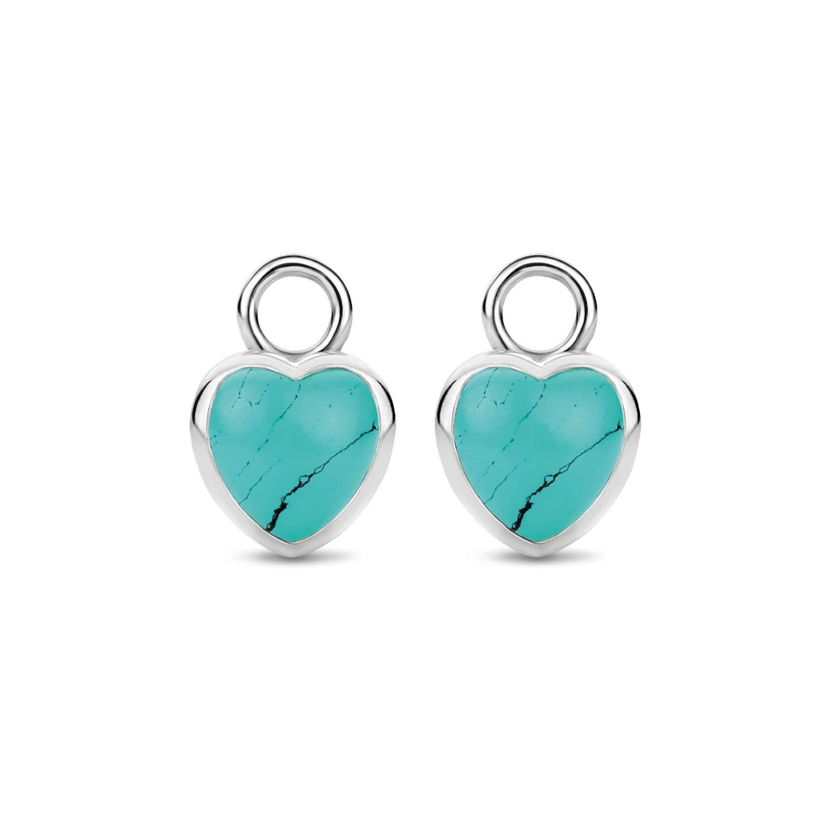 Double Sided Turquoise Crystal Heart Silver Ear Charm