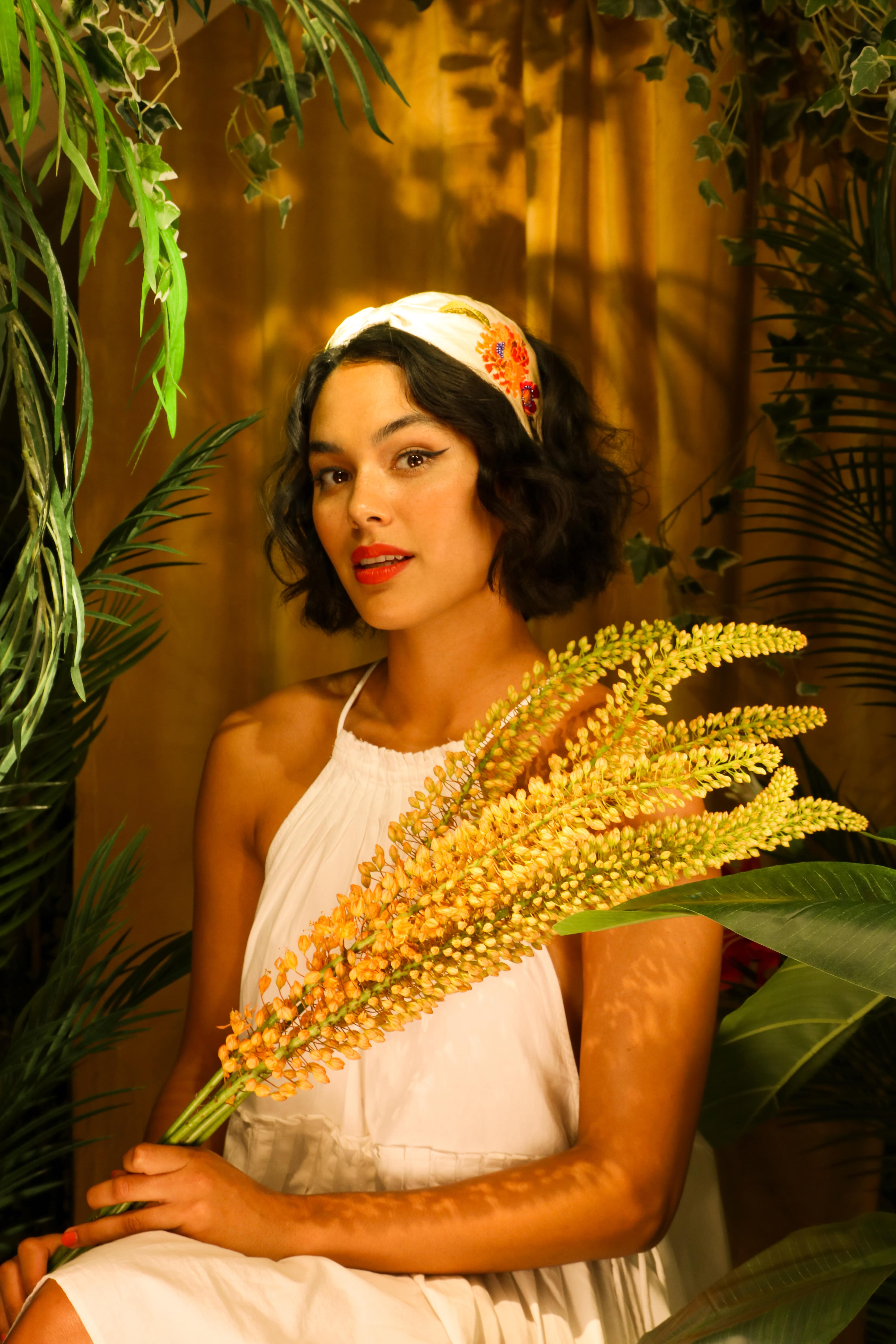 Embroidered Headband Retro Meadow Cream