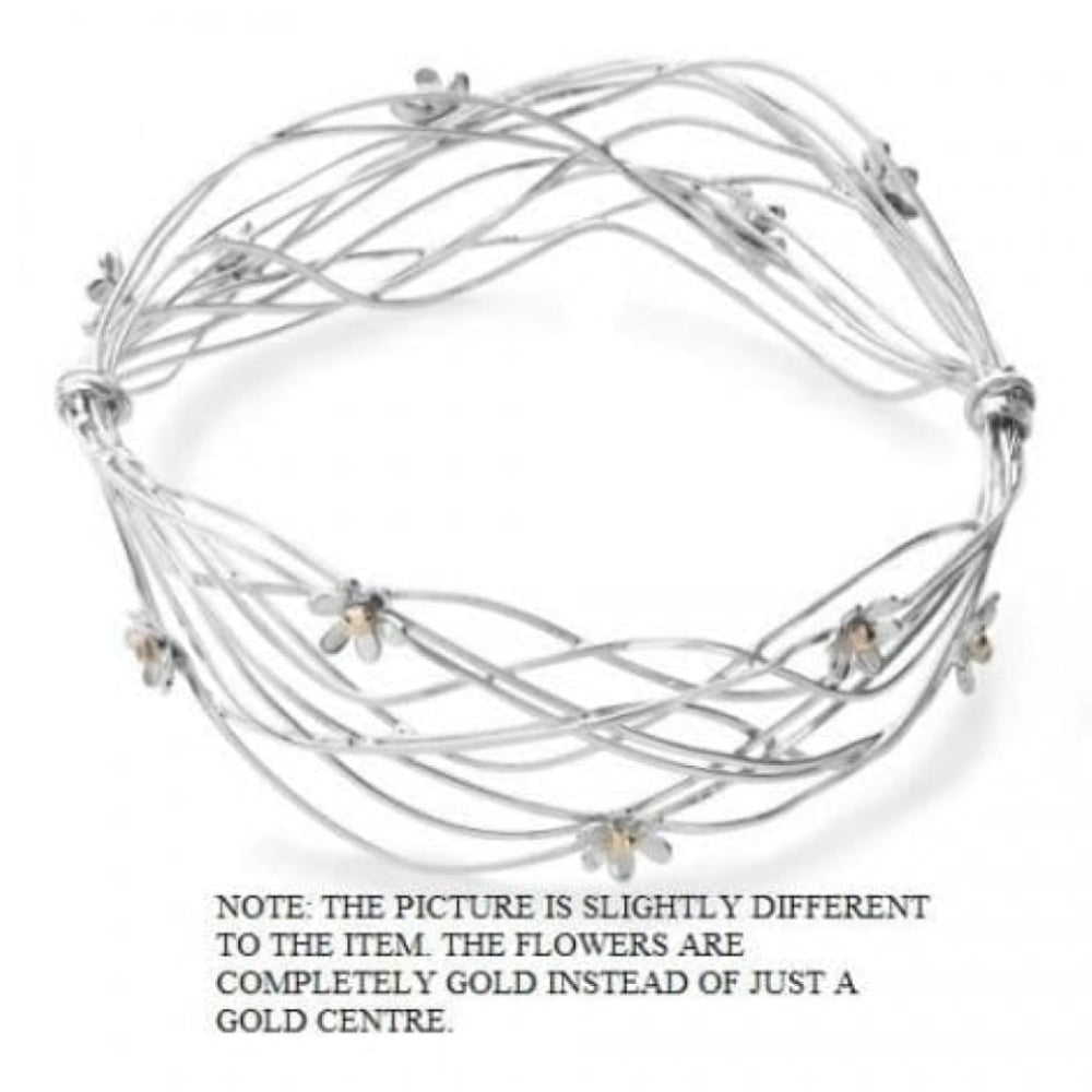 Scribbles Sterling Silver & 9ct Gold Flower Bangle