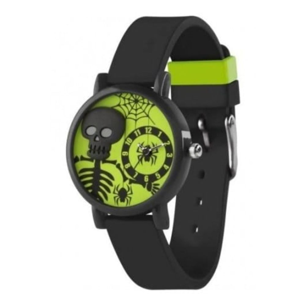 Black Rubber Skeleton & Spider Strap Watch