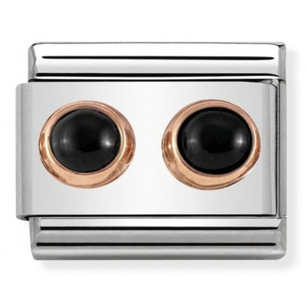 Composable Classic Two Black Agate In Rose Gold & Stainless Steel Charm