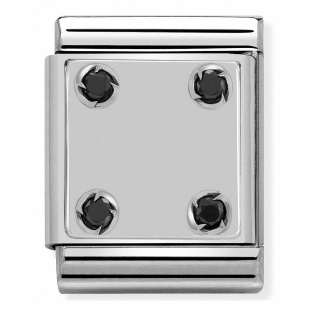 Composable Big Stainless Steel, Sterling Silver & 4 Cubic Zirconia Plaque Charm