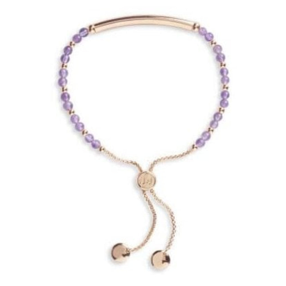 Signature Stones - Family Engraved Yellow Gold Bar With Amethyst Stones- Bracelet