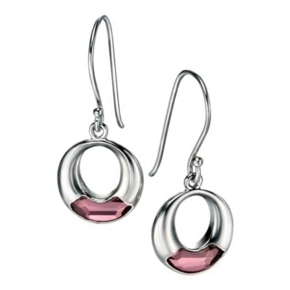 Ladies Sterling Silver Circular Earrings With Pink Swarovski Crystals